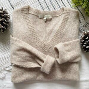 NakedCashmere Oatmeal Beige V-Neck Cashmere Sweater